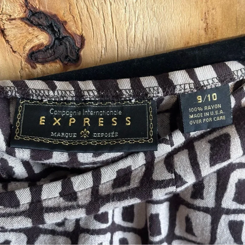 Vintage Express Brown Abstract Print Midi Pencil Skirt Sz 9/10 - Picture 8 of 8